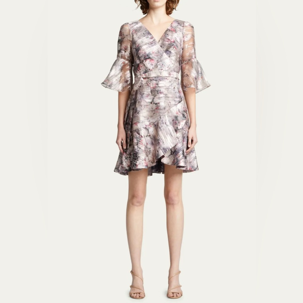 Marchesa Notte Women's Pink Printed Floral Fil Coupe Dress